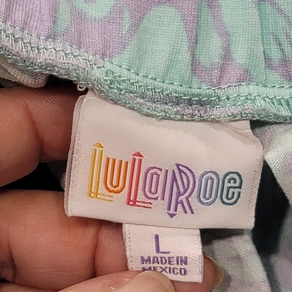 Sz L LuLaRoe Madison Skirt German Shepherd Print Mint Lavender Box Pleat A-Line - Picture 6 of 11